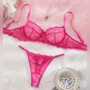 Elegant Pink Lace Lingerie Set